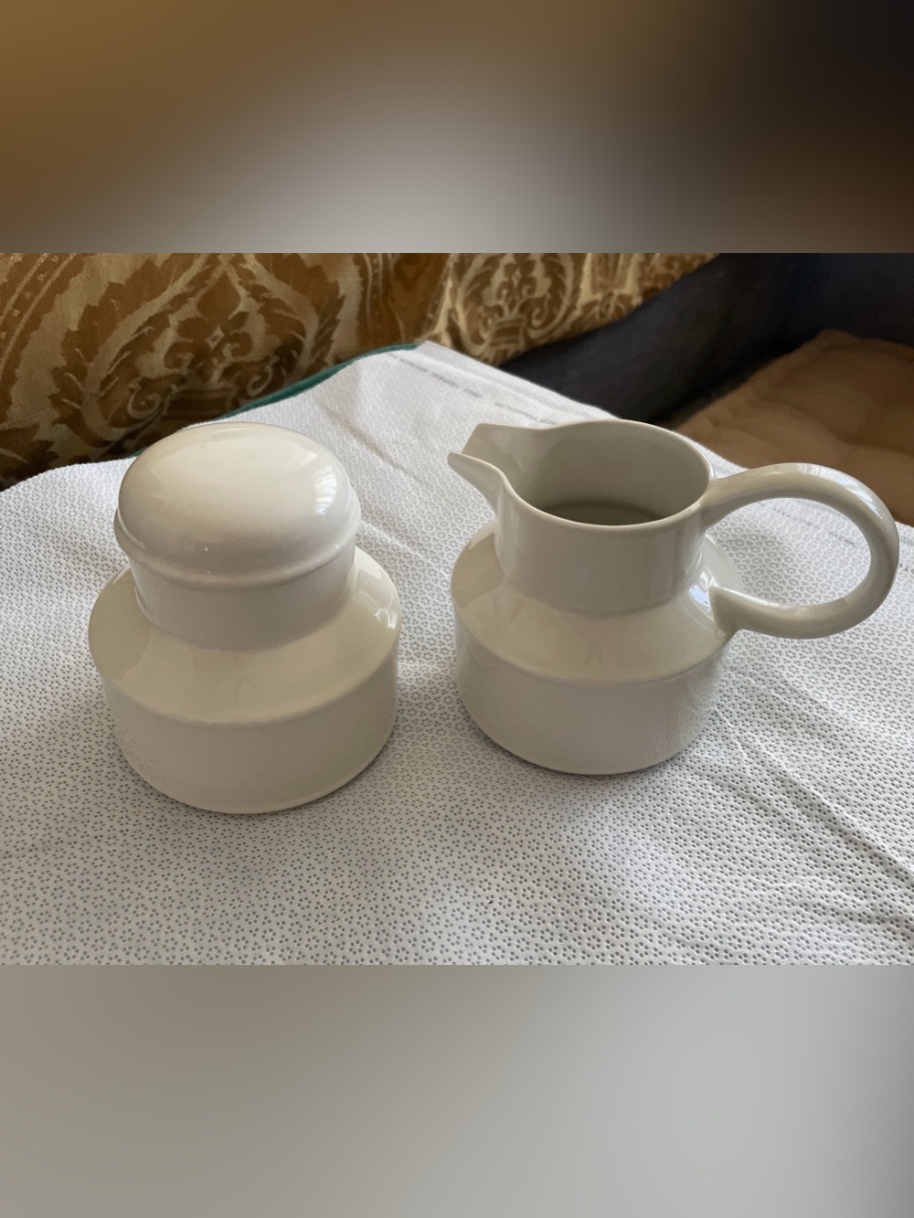 Vintage Midwinter White Ceramic Creamer and Sugar Set Stonehenga Made in England
